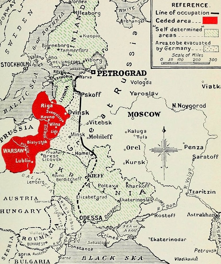 Russia's borders after the Treaty of Brest-Litovsk