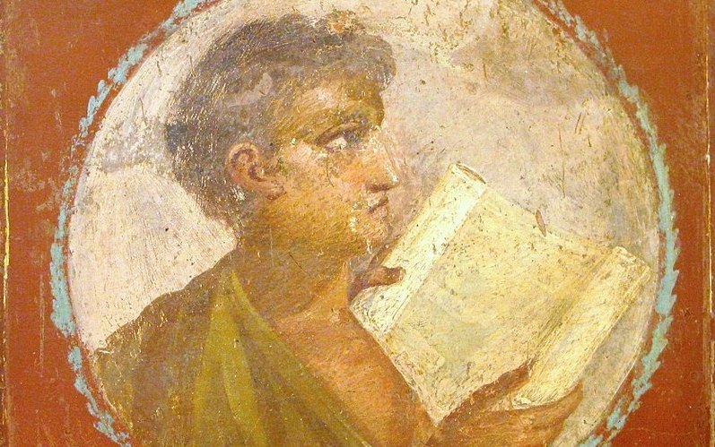 Roman fresco of a man with a scroll
