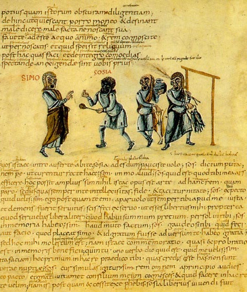 Roman play copied by a medieval scribe, 825 AD