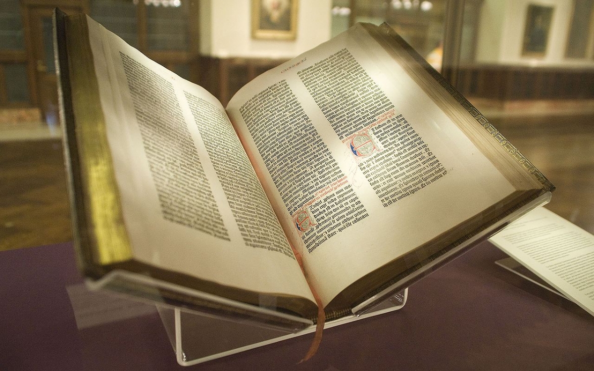 The Gutenberg Bible, printed in the 1450s