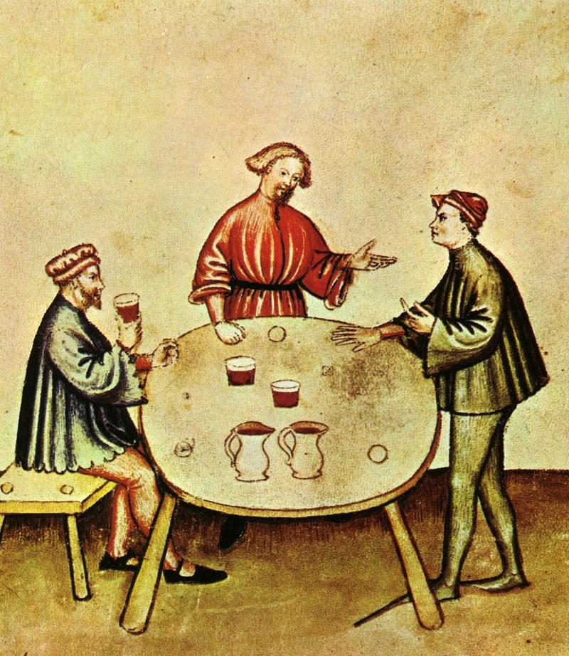 A painting of men in medieval dress