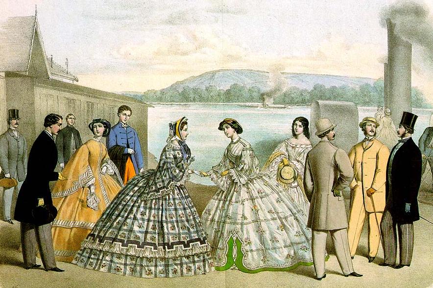 Fashionable men and women in Vienna in the 1860s