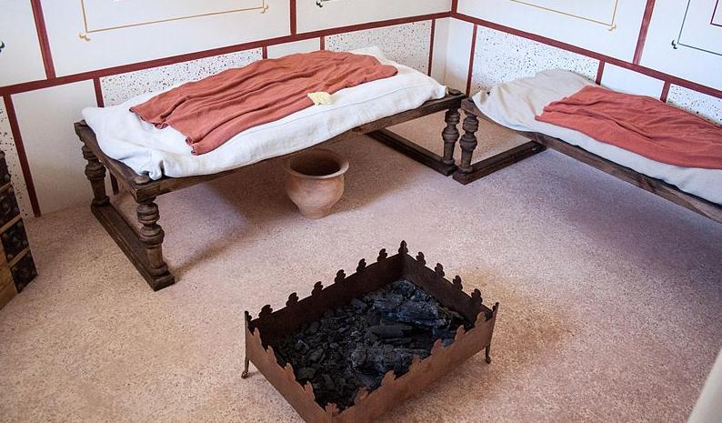 A modern reconstruction of a Roman bedroom