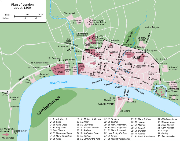 Map of London in around 1300
