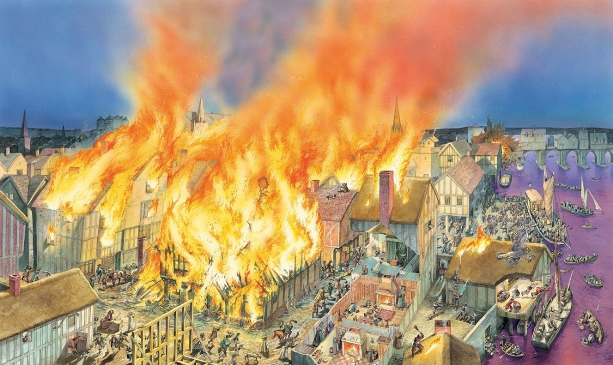 The Great Fire spreads quickly across London.