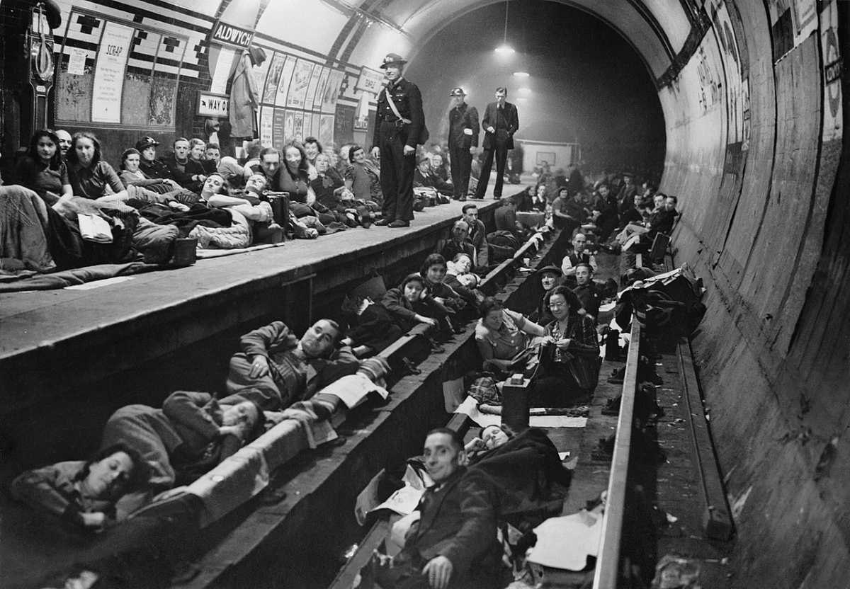 Underground station used as an air raid shelter, 1940
