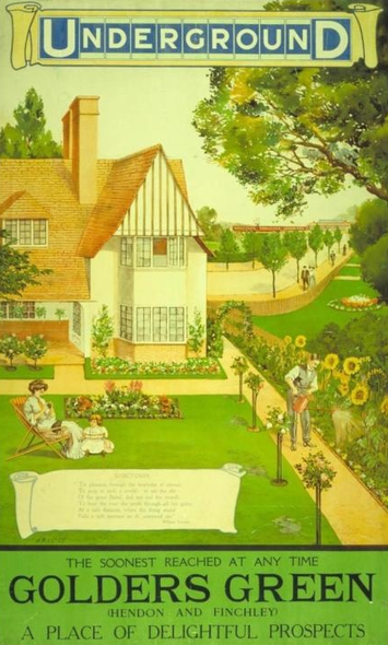 A poster about the new suburb of Golders Green