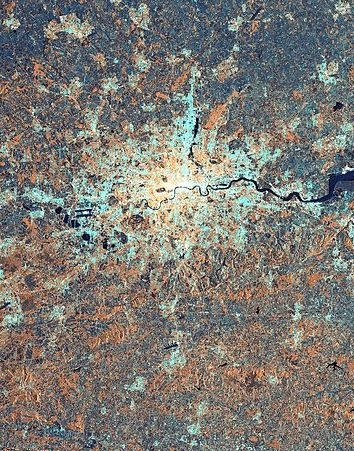 A satellite photo of London and southeast England