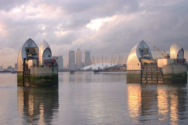 The Thames Barrier at low tide