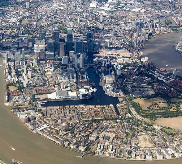 Aerial photo of London Docklands today