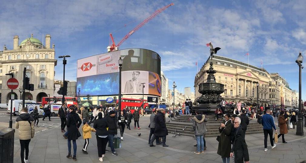 A panoramic view of Piccadilly Circus