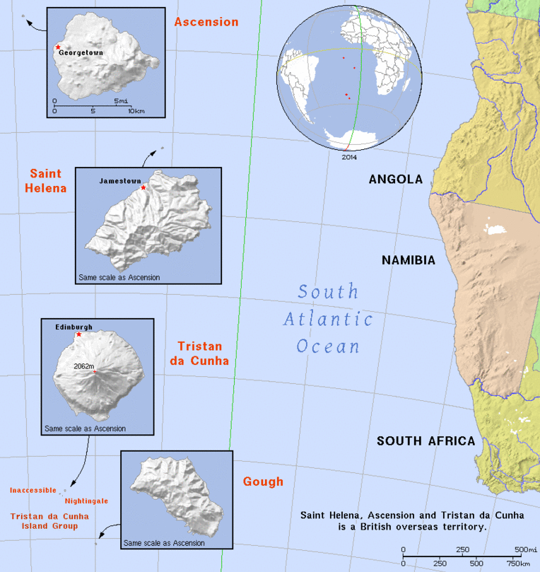 Location map of Saint Helena, Ascension and Tristan da Cunha