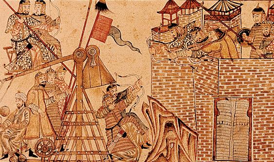 The Mongol army besieging a city