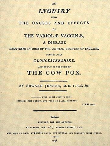 Title page from Jenner's book on vaccination