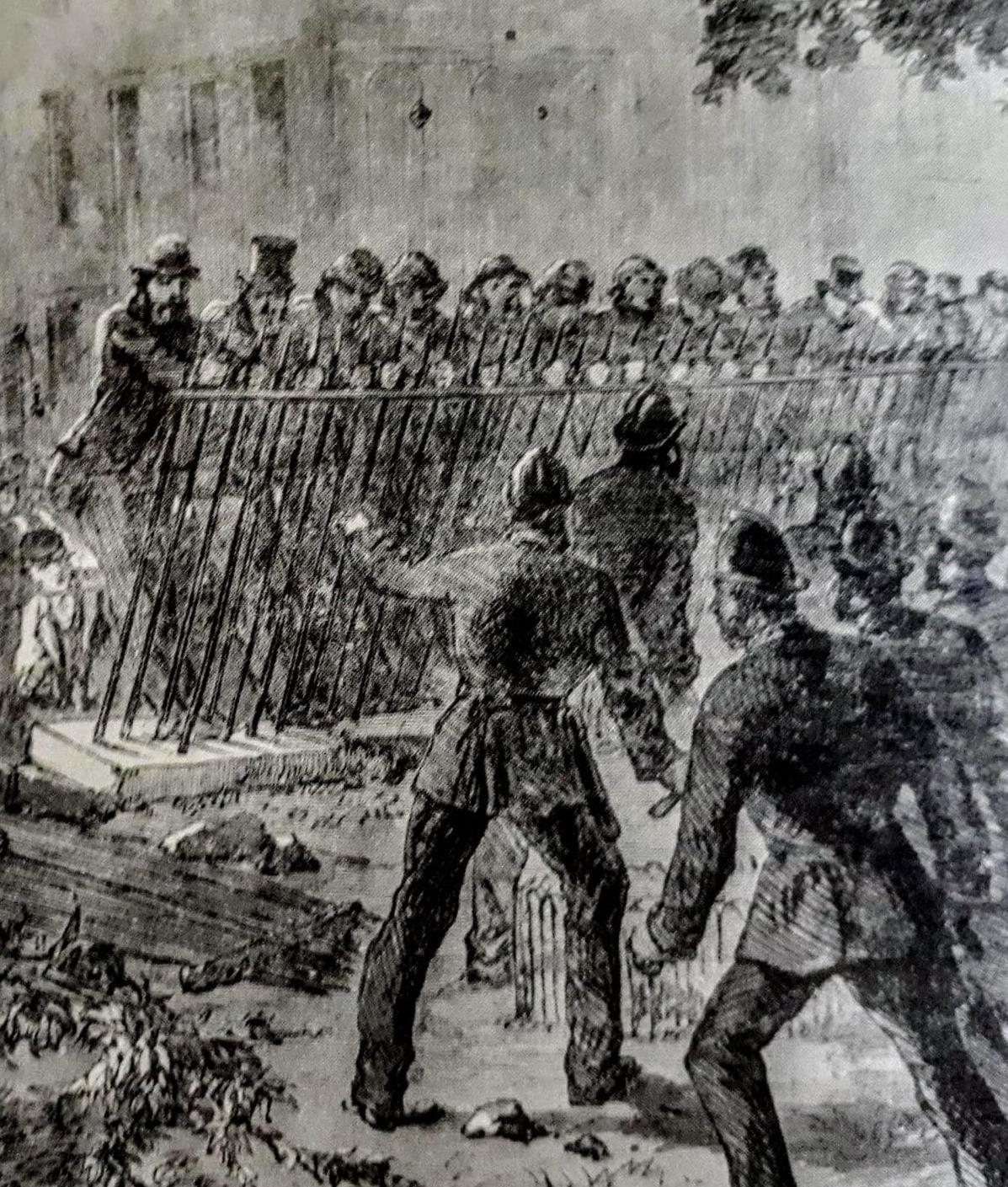 Reform League protesters break through Hyde Park railings, 1866