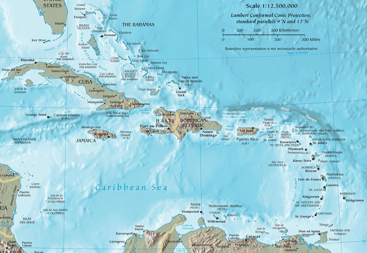 Map of the Caribbean islands