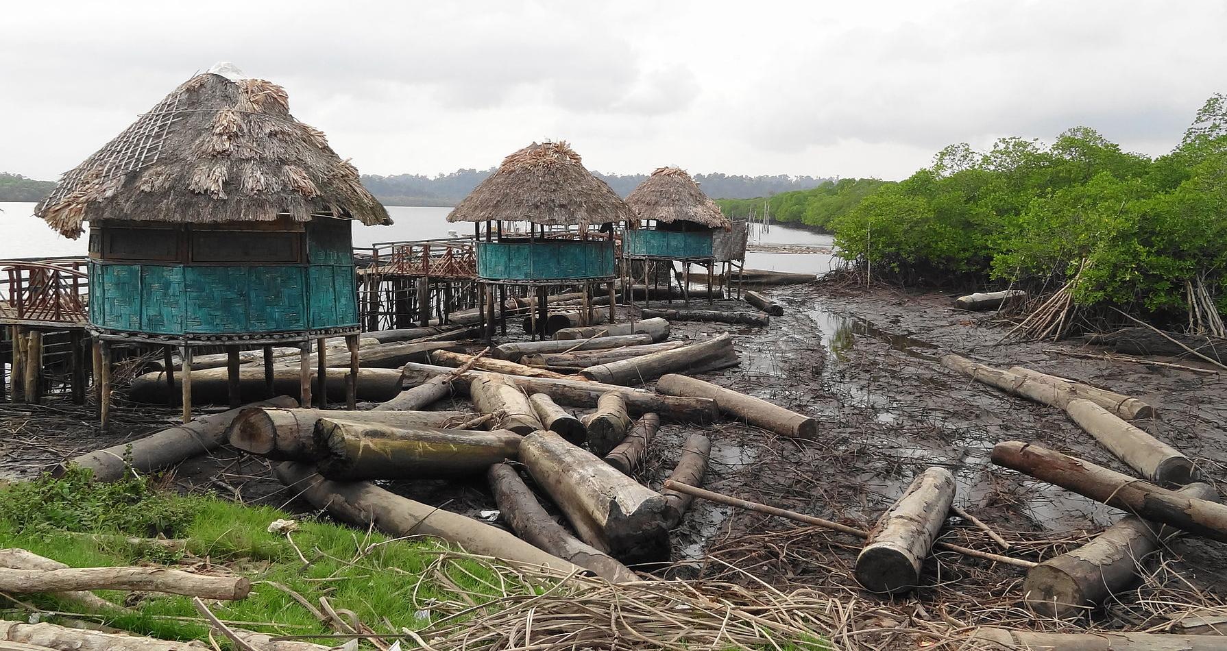 Stilt houses at an Andamanese logging site
