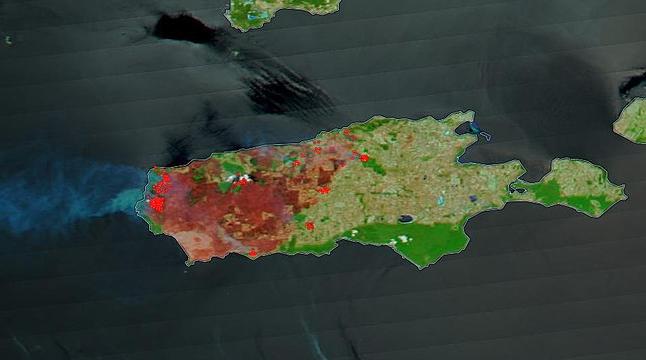 Satellite photo of Kangaroo Island ravaged by bushfires