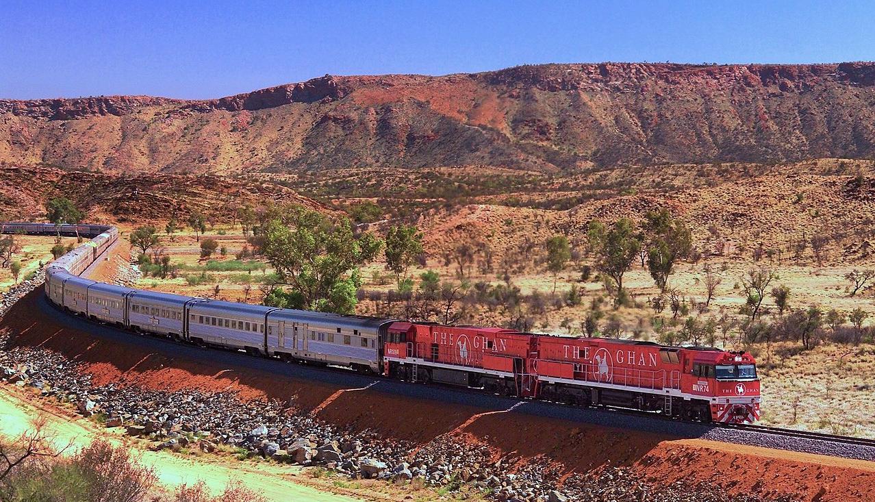 The Ghan train in Central Australia