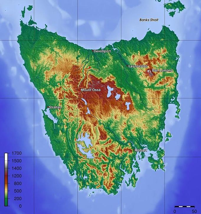 Relief map of Tasmania