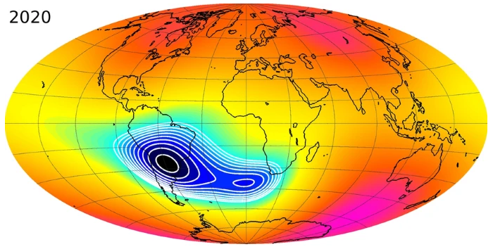 Strength of the Earth's magnetic field, 2020