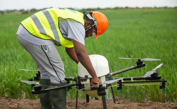 A drone in use at the Kpong irrigation scheme, Ghana