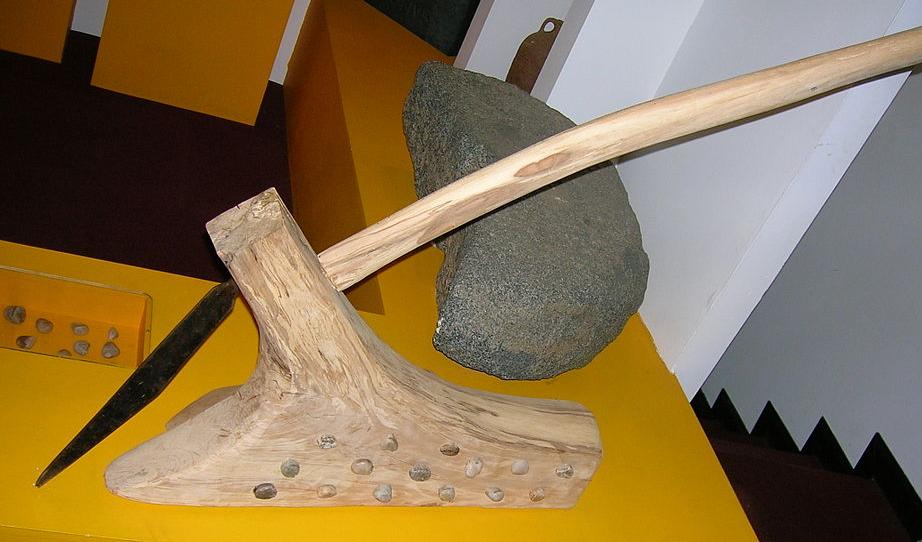 A reconstruction of a mouldboard plough at a museum