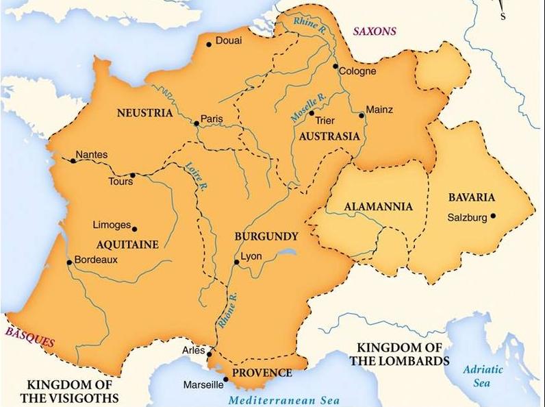 Merovingian kingdoms, late 6th–early 7th centuries