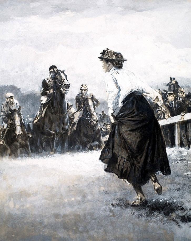 Emily Davison runs out in front of the King's horse