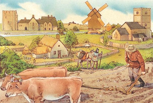 Ploughing a field on the manor, the land owned by a lord
