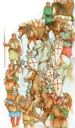 Crusader soldiers on the march