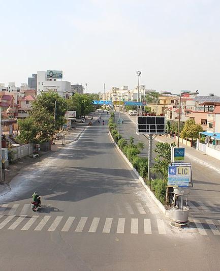Empty street in Vadodara during lockdown, April 2020