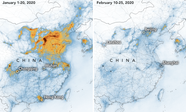 Air pollution in China before (left) and during lockdown