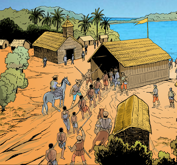 The Portuguese capture Mbundu people as slaves
