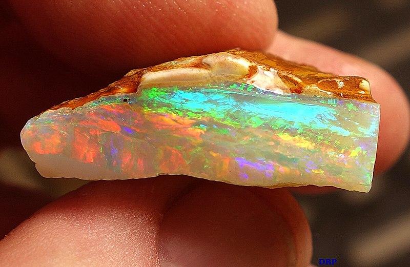A precious opal found in Coober Pedy, Australia