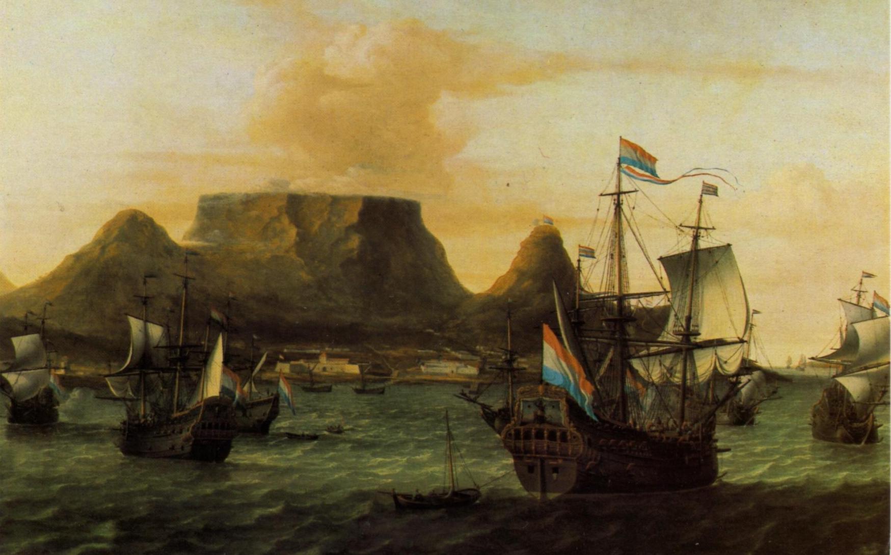 A painting of Table Bay with ships of the VOC, 1683