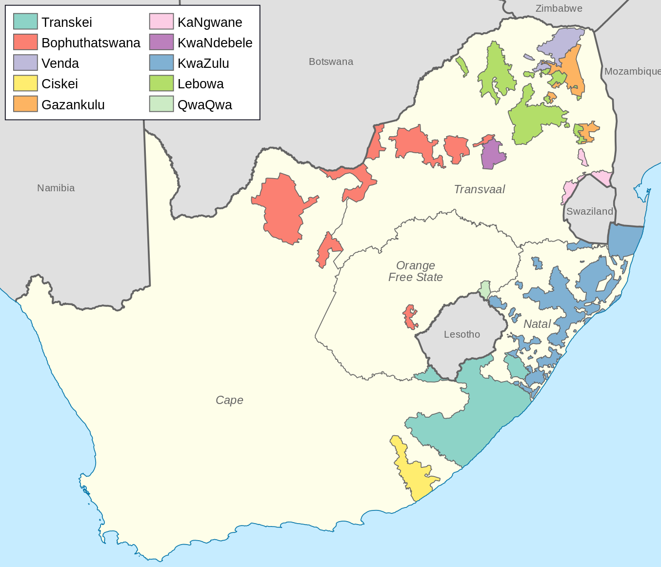 A map of the "black homelands"