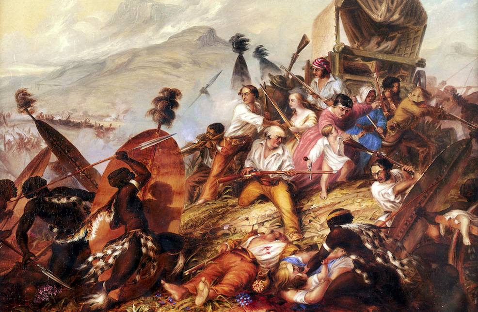 A Zulu attack on a Boer camp in February 1838