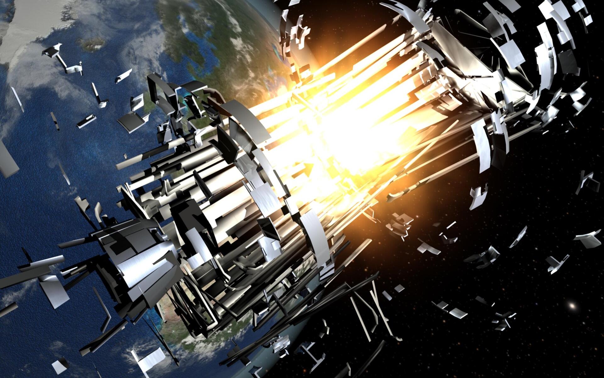 A discarded rocket stage explodes