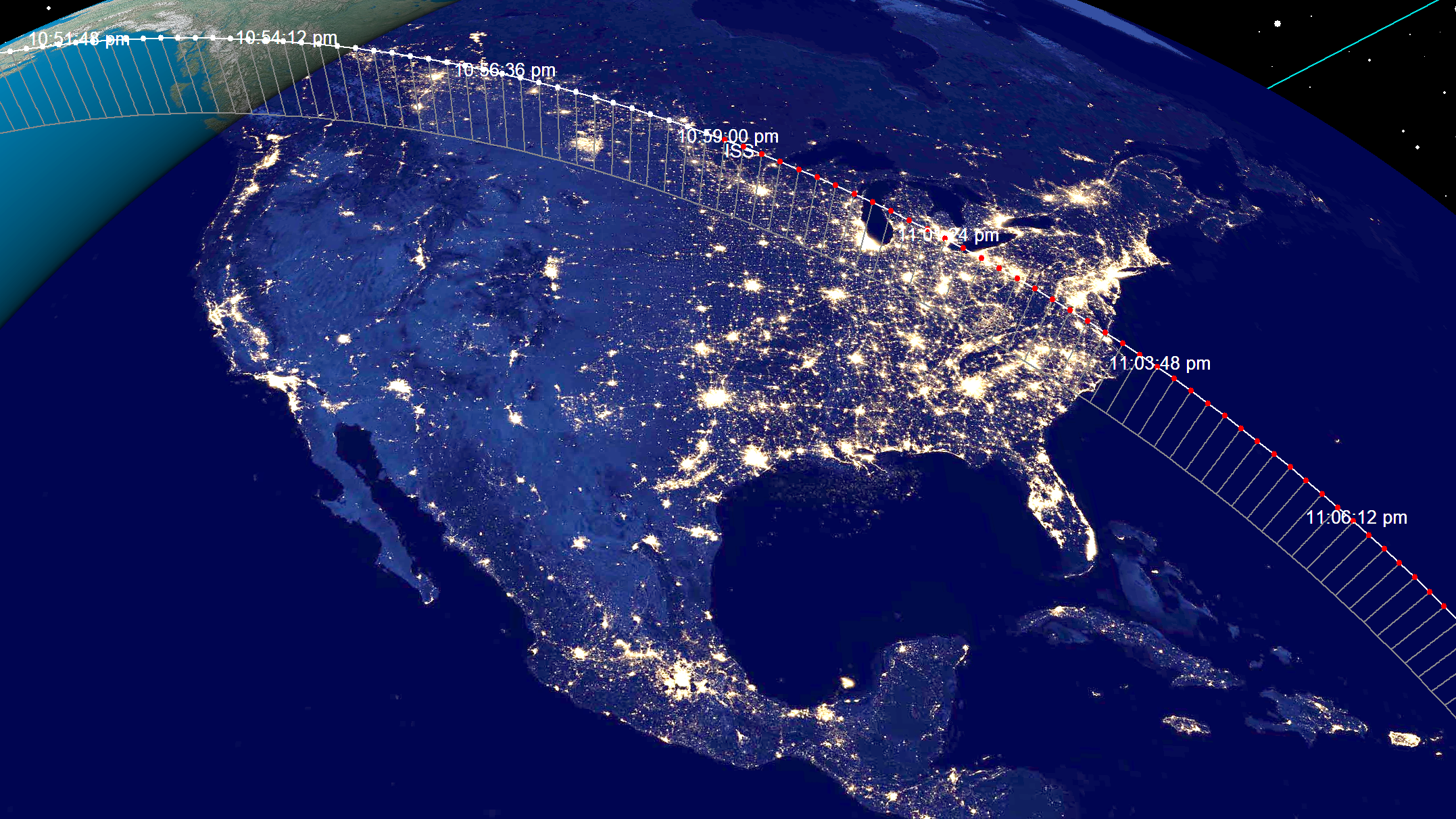 Diagram showing ISS in orbit over North America