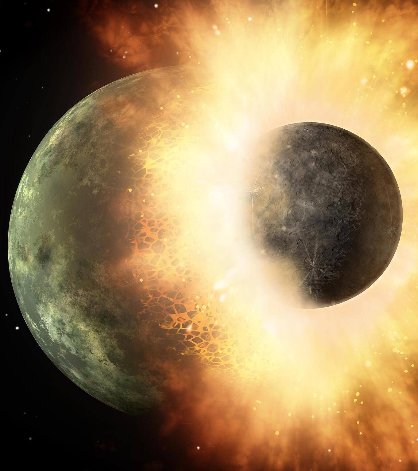 The planetesimal Theia collides with Earth
