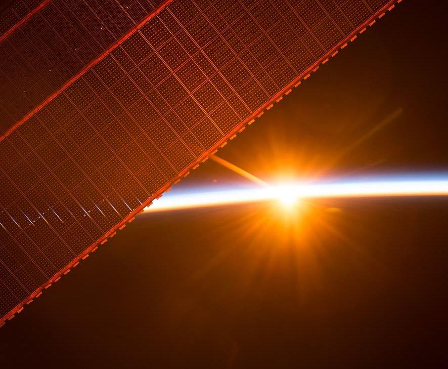 Solar panel collecting sunlight in space