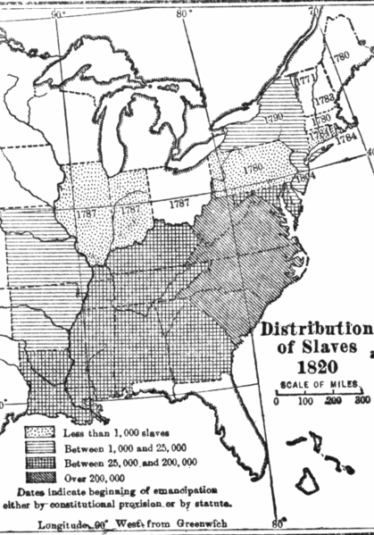 Distribution of slaves in the United States in 1820