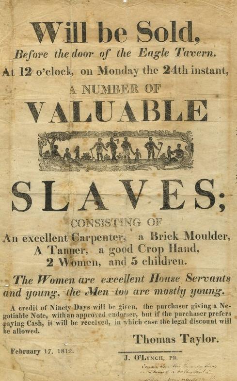 An ad for a slave auction in Richmond, Virginia