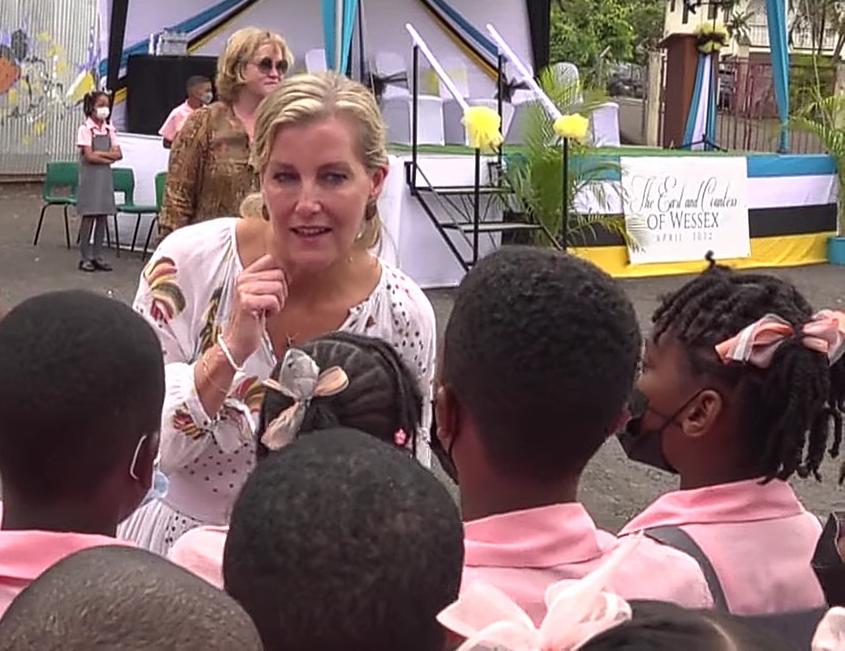 The Countess of Wessex meets schoolchildren in Saint Lucia