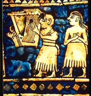 Lyre-player and singer at a Sumer royal banquet