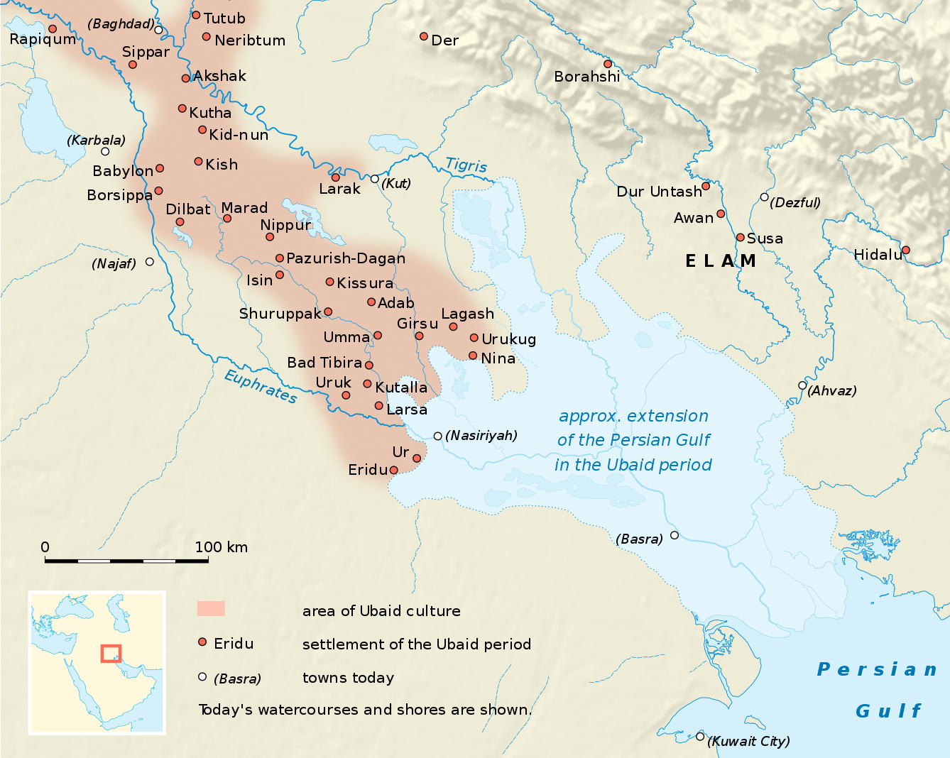 Map of Sumer during the early (Ubaid) period