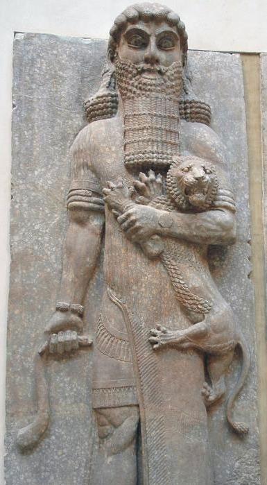 A sculpture, possibly of Gilgamesh