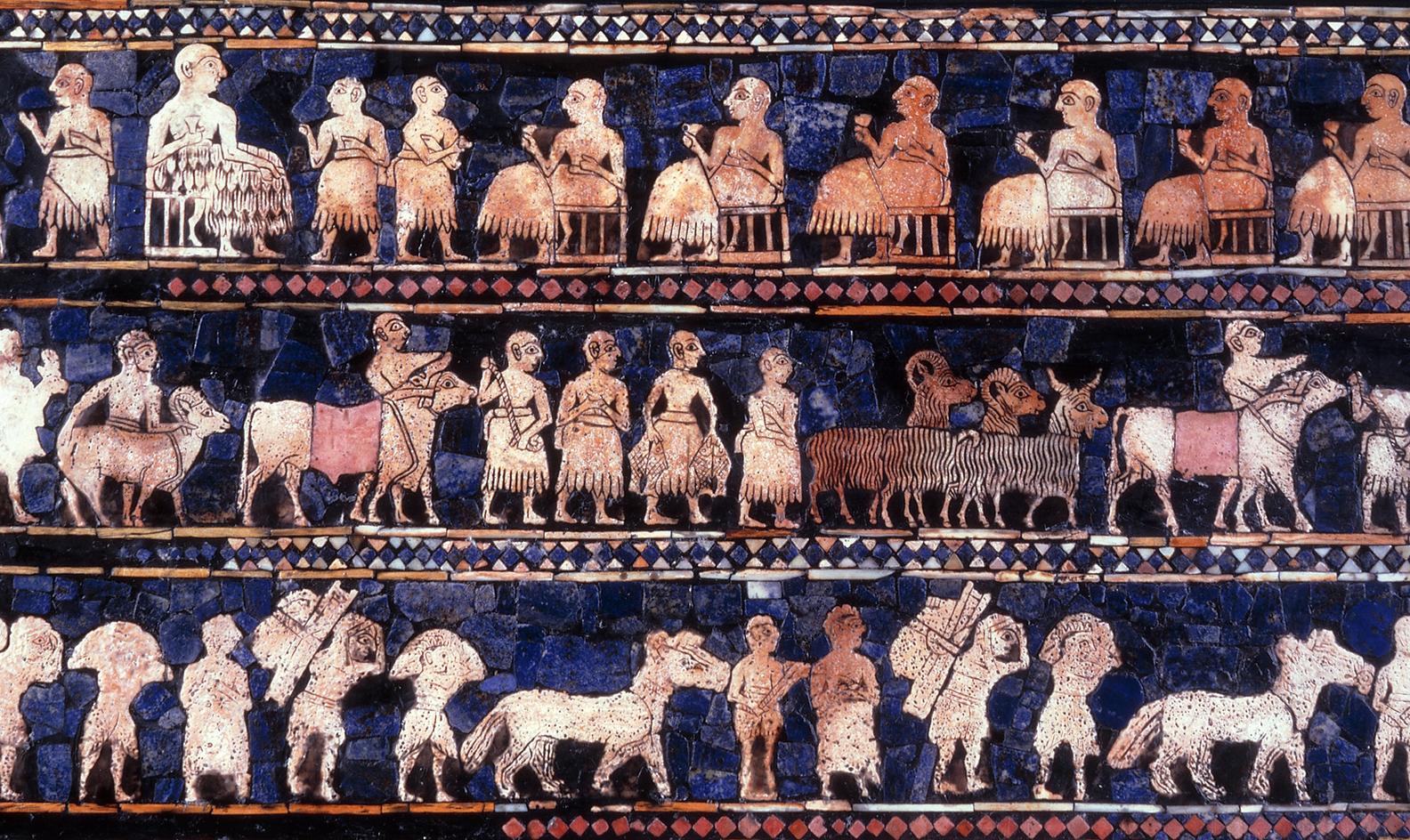 Mosaic depicting peasant farmers delivering their produce