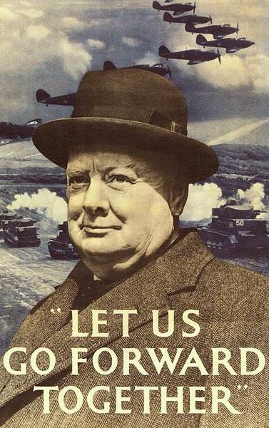 Wartime propaganda poster featuring Winston Churchill